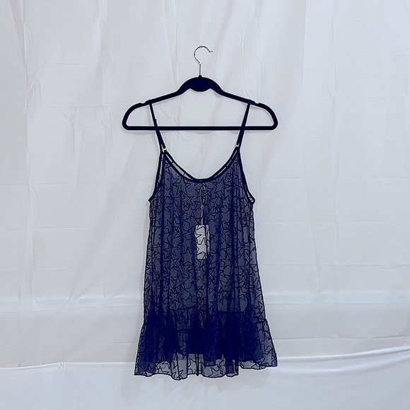 PilyQ Starlight Starry Mesh Sheer Blue Dress/Swim Cover-Up XS/S - Picture 3 of 8